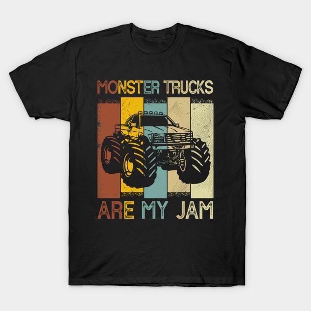 Monster Trucks Are My Jam Retro Cool Trucker Birthday Boy T-Shirt by AE Desings Digital